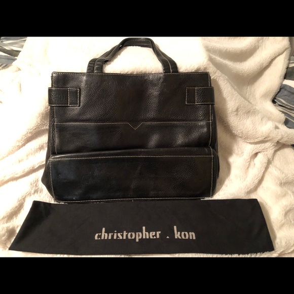 Stellar Chris Kon (Montreal) black satchel in rich Italian grained leather. - Picture 3 of 9